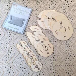 Bucilla Plaid Wooden Pom Pom Makers Set 1.5 2.5 3.5 Inch Craft Tools